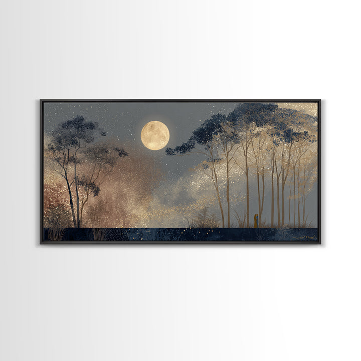 Couple Silhouette Beneath Moonlit Trees Canvas Print, Wedding Art, Art, Living Room Decor, Romance, Custom Wedding Gift, WED-2x1-49