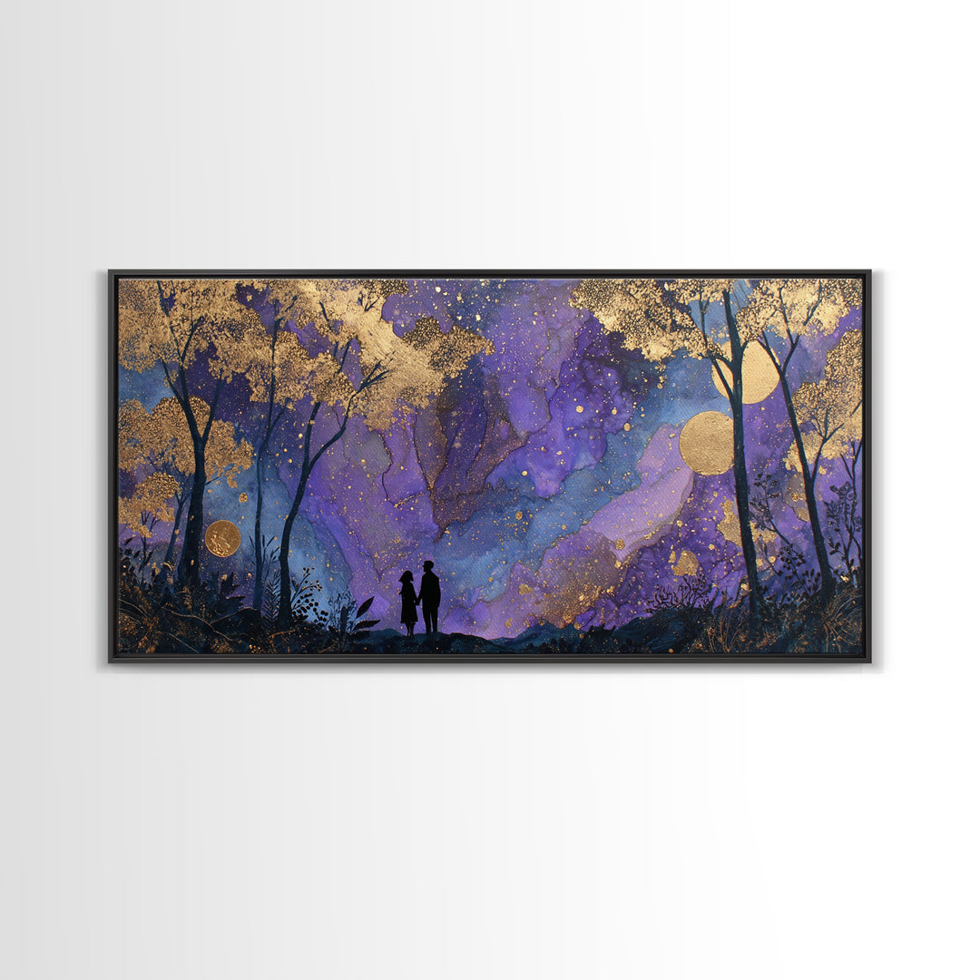 Couple Silhouette Beneath Moonlit Trees Canvas Print, Wedding Art, Art, Living Room Decor, Romance, Custom Wedding Gift, WED-2x1-73
