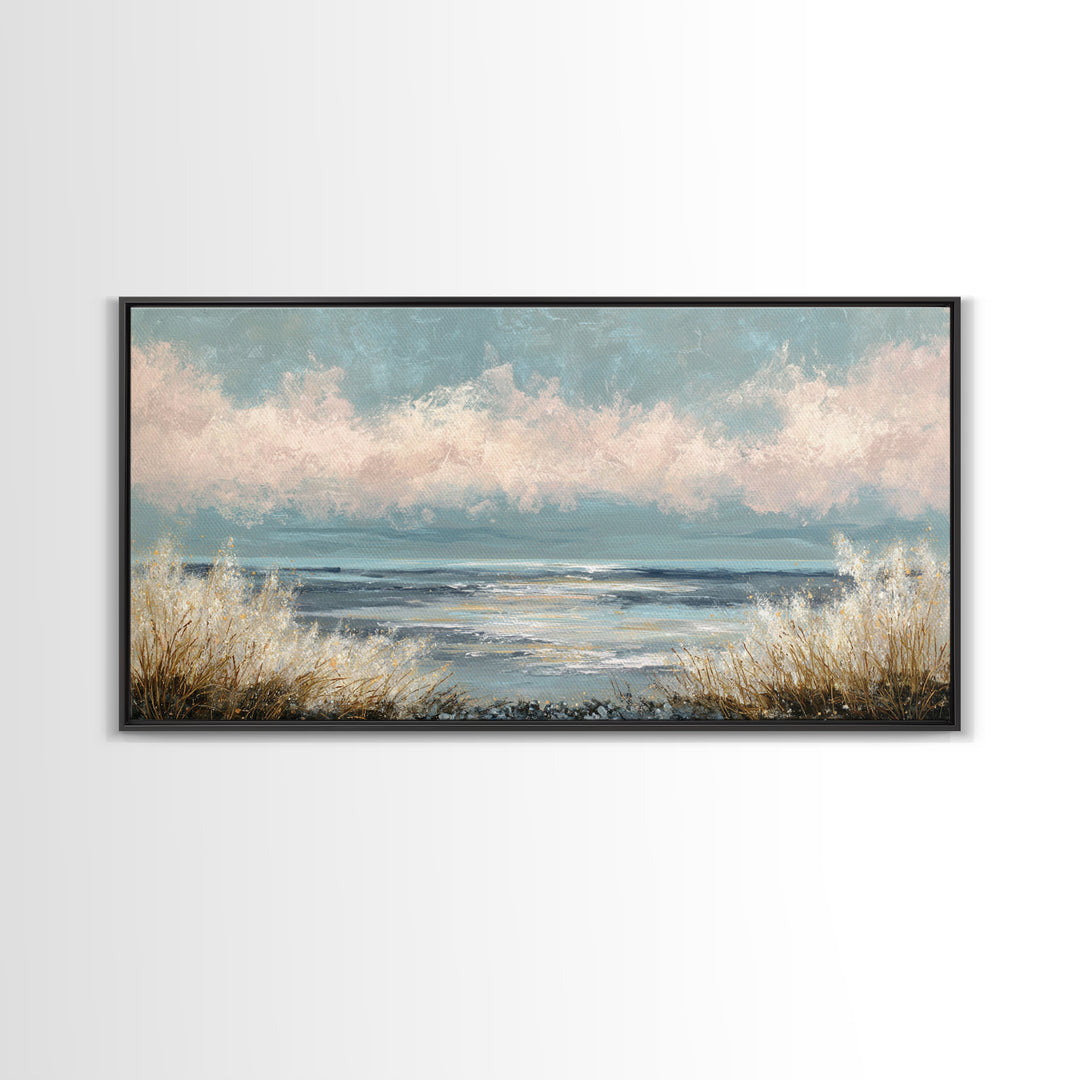 Blush Cloudscape with Dreamy Atmosphere Framed Canvas Print, Wedding Art, Room Decor, Living Room Decor, Fine Art, Romance, WED-2x1-83