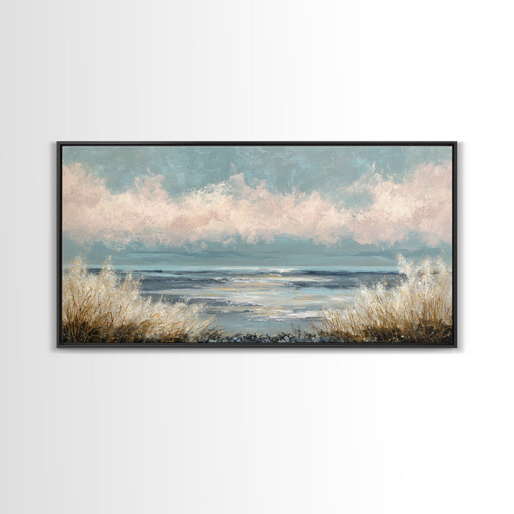 Blush Cloudscape with Dreamy Atmosphere Framed Canvas Print, Wedding Art, Room Decor, Living Room Decor, Fine Art, Romance, WED-2x1-83