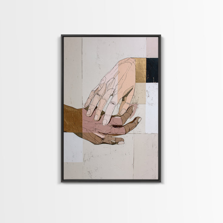 Hands Nearly Touching Framed Canvas Print, Wedding Art, Jewish Art, Living Room Decor, Abstract Art, Romance, WED-2x3-24