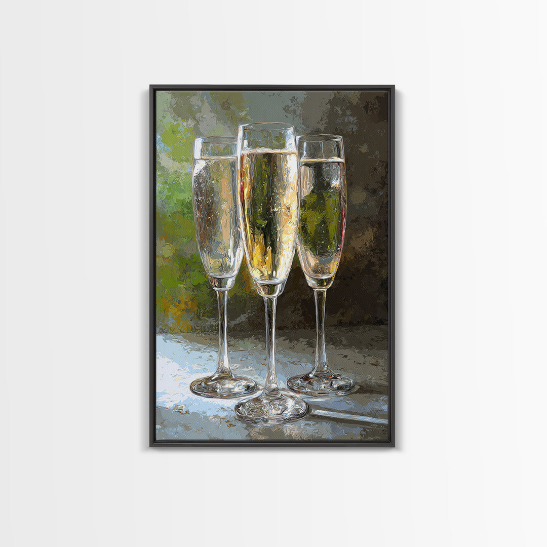 Champagne Glasses with Delicate Sparkle Framed Canvas Print, Wedding Art, Luxury Decor, Living Room Decor, Fine Art, Romance, WED-2x3-38