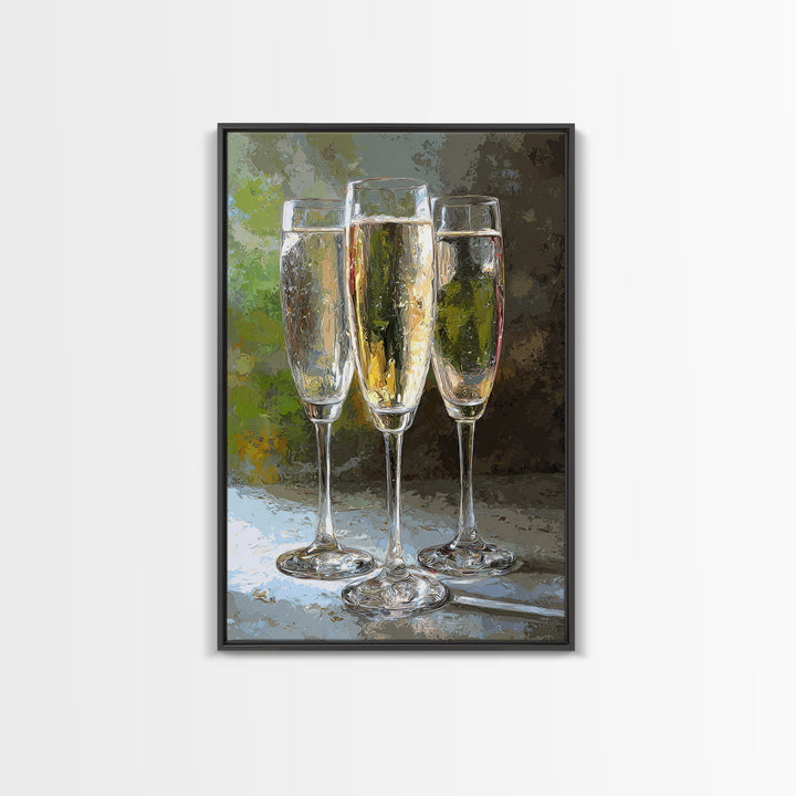 Champagne Glasses with Delicate Sparkle Framed Canvas Print, Wedding Art, Luxury Decor, Living Room Decor, Fine Art, Romance, WED-2x3-38