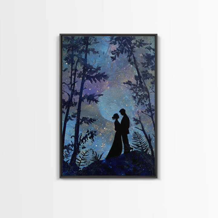 Couple Silhouette Beneath Moonlit Trees Canvas Print, Wedding Art, Wedding, Living Room Decor, Romance, Wedding Guestbook, WED-2x3-61