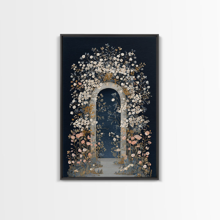 Romantic Garden Arch Covered Framed Canvas Print, Wedding Art, Wedding, Living Room Decor, Oil Painting, Romance, WED-2x3-90