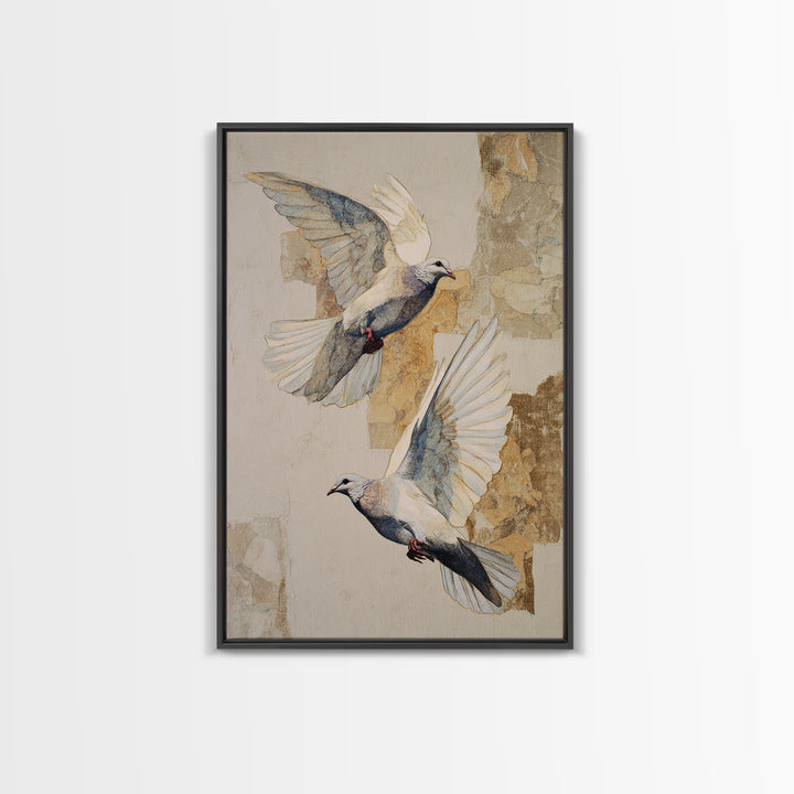 Doves Flying Through Soft Golden Light Canvas Print, Wedding Art, Art Print, Living Room Decor, Romance, Downloadable Art, WED-2x3-91