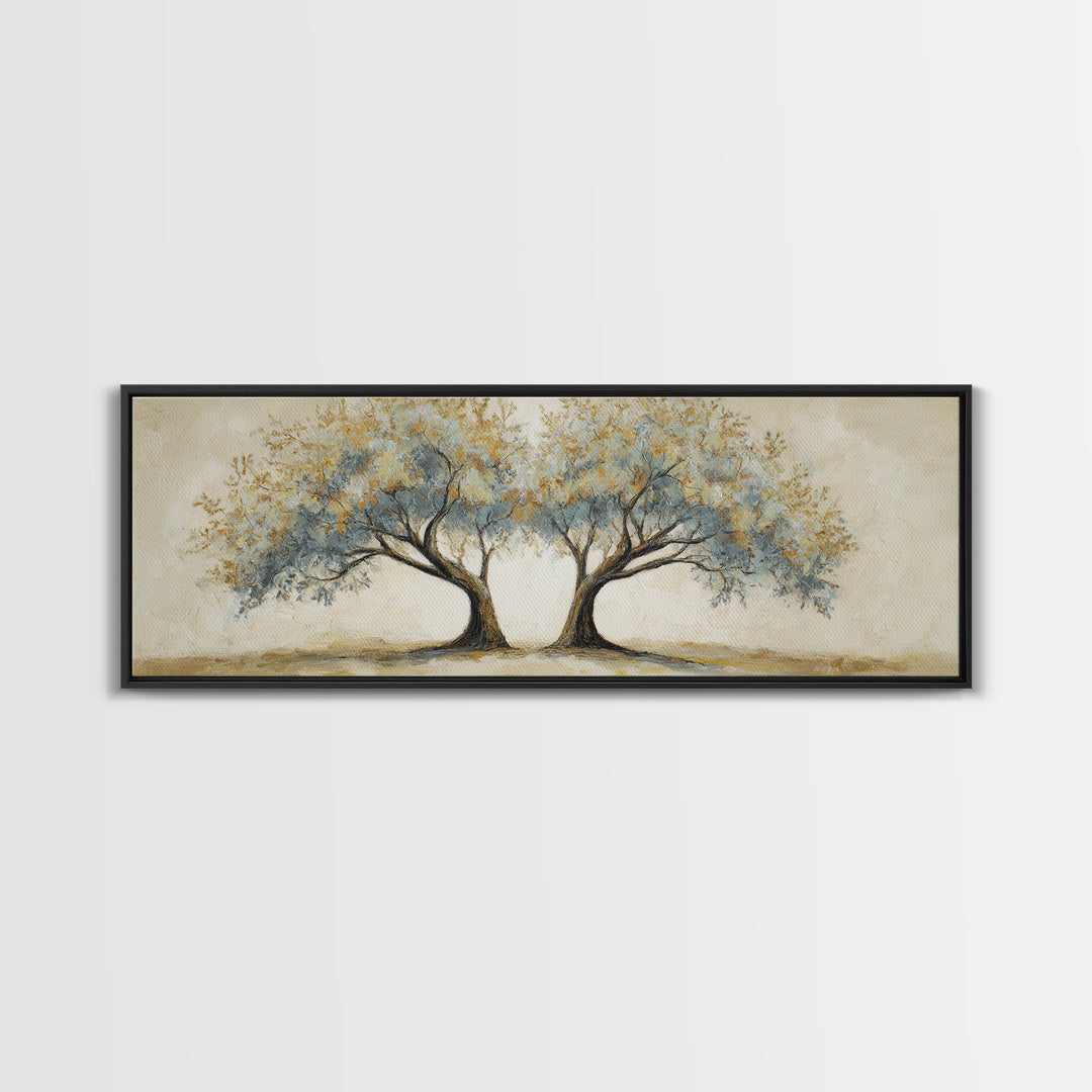 Two Intertwined Trees as Symbolic Artwork Framed Canvas Print, Wedding Art, Custom Wedding, Living Room Decor, Romance, WED-3x1-15