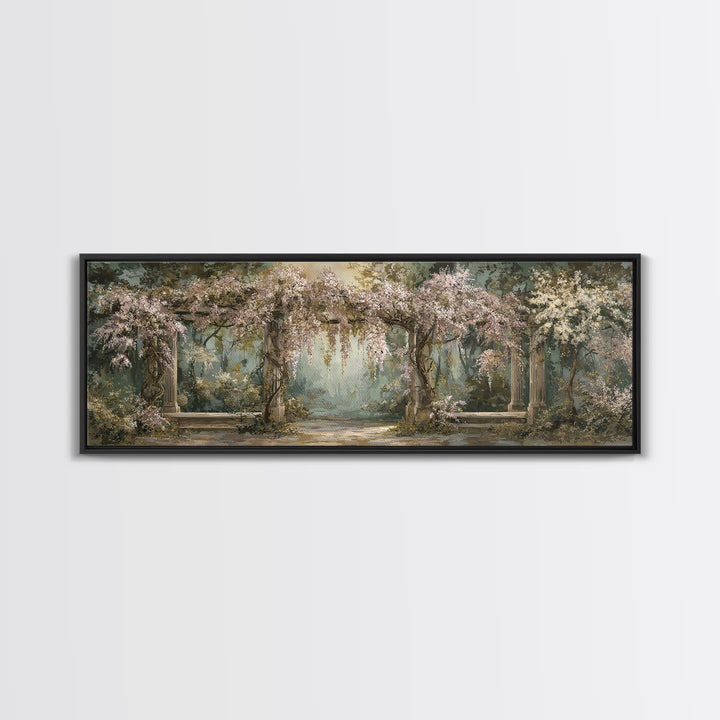 Romantic Garden Arch Covered Framed Canvas Print, Wedding Art, Art, Living Room Decor, Watercolor Art, Romance, WED-3x1-2