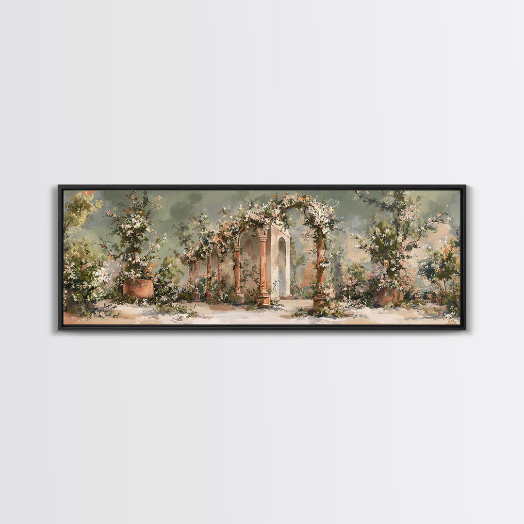 Romantic Garden Arch Covered Canvas Print, Wedding Art, Wedding Guest Book, Living Room Decor, Romance, Rustic Wedding, WED-3x1-26