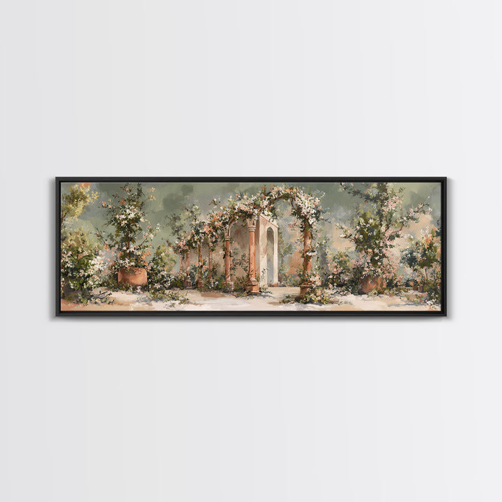 Romantic Garden Arch Covered Canvas Print, Wedding Art, Wedding Guest Book, Living Room Decor, Romance, Rustic Wedding, WED-3x1-26