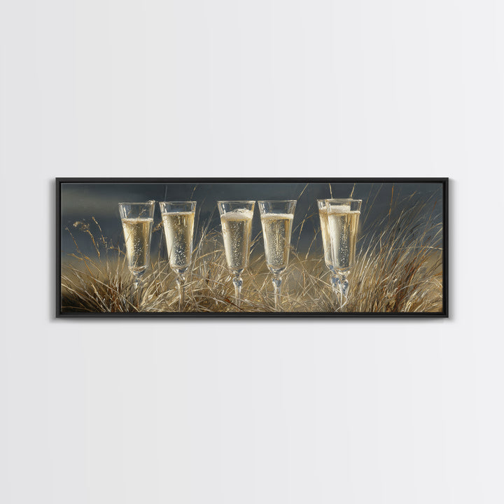 Champagne Glasses with Delicate Sparkle Canvas Print, Wedding Art, Custom Painting, Living Room Decor, Fine Art, Romance, WED-3x1-46