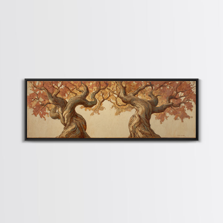 Two Intertwined Trees as Symbolic Artwork Framed Canvas Print, Wedding Art, Statement Artwork, Living Room Decor, Romance, WED-3x1-63