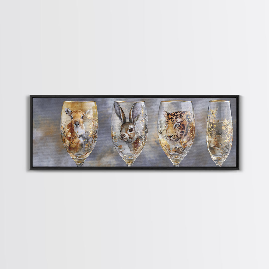 Champagne Glasses with Delicate Sparkle Canvas Print, Wedding Art, Neutral Decor, Living Room Decor, Oil Painting, Romance, WED-3x1-70