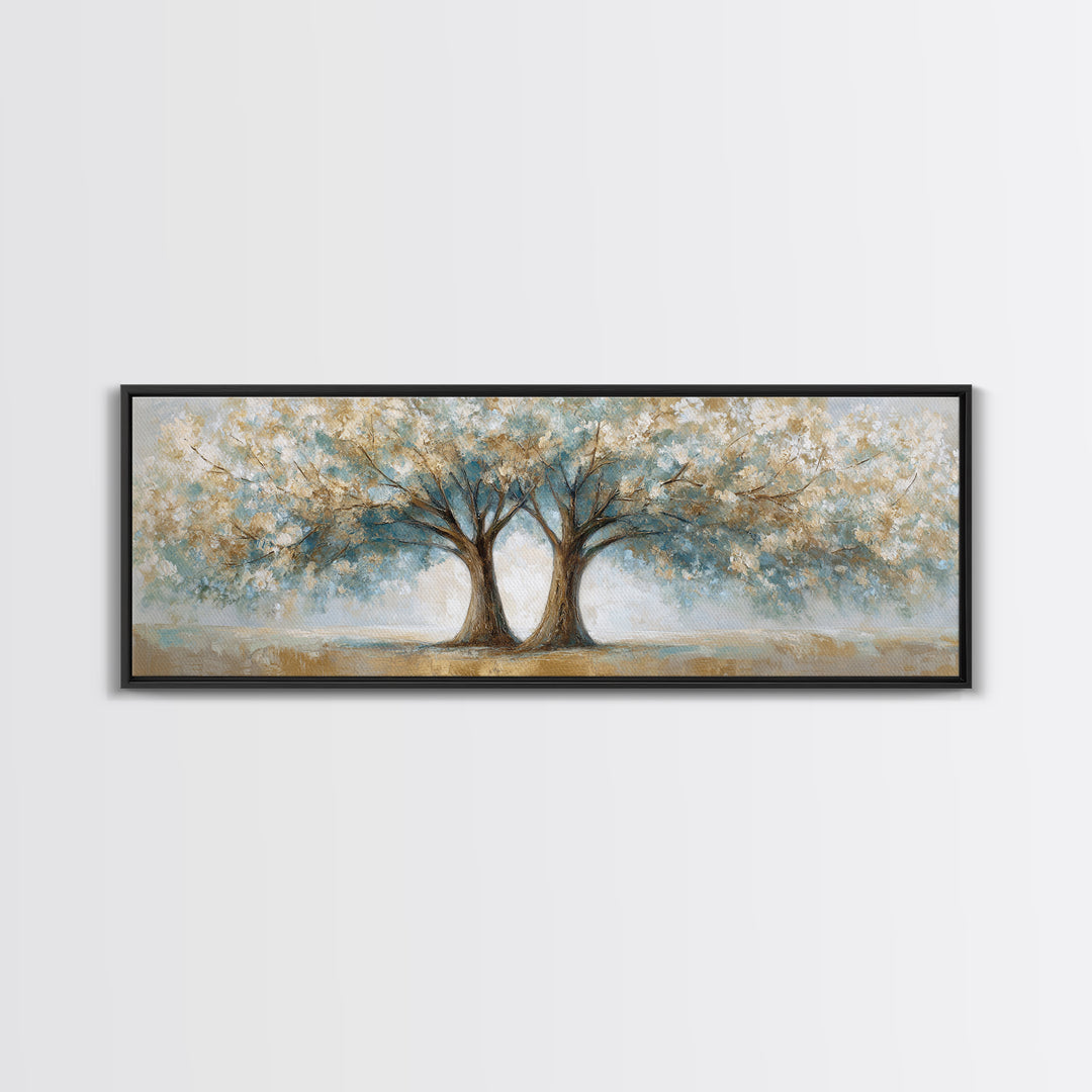 Two Intertwined Trees as Symbolic Artwork Framed Canvas Print, Wedding Art, Wedding Dress, Living Room Decor, Fine Art, Romance, WED-3x1-87