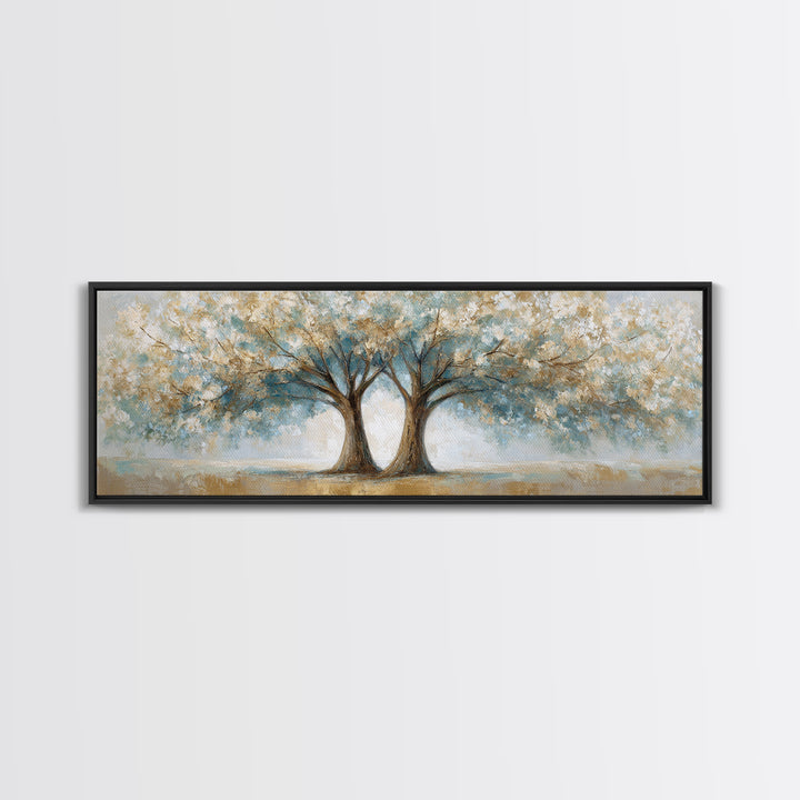 Two Intertwined Trees as Symbolic Artwork Framed Canvas Print, Wedding Art, Wedding Dress, Living Room Decor, Fine Art, Romance, WED-3x1-87