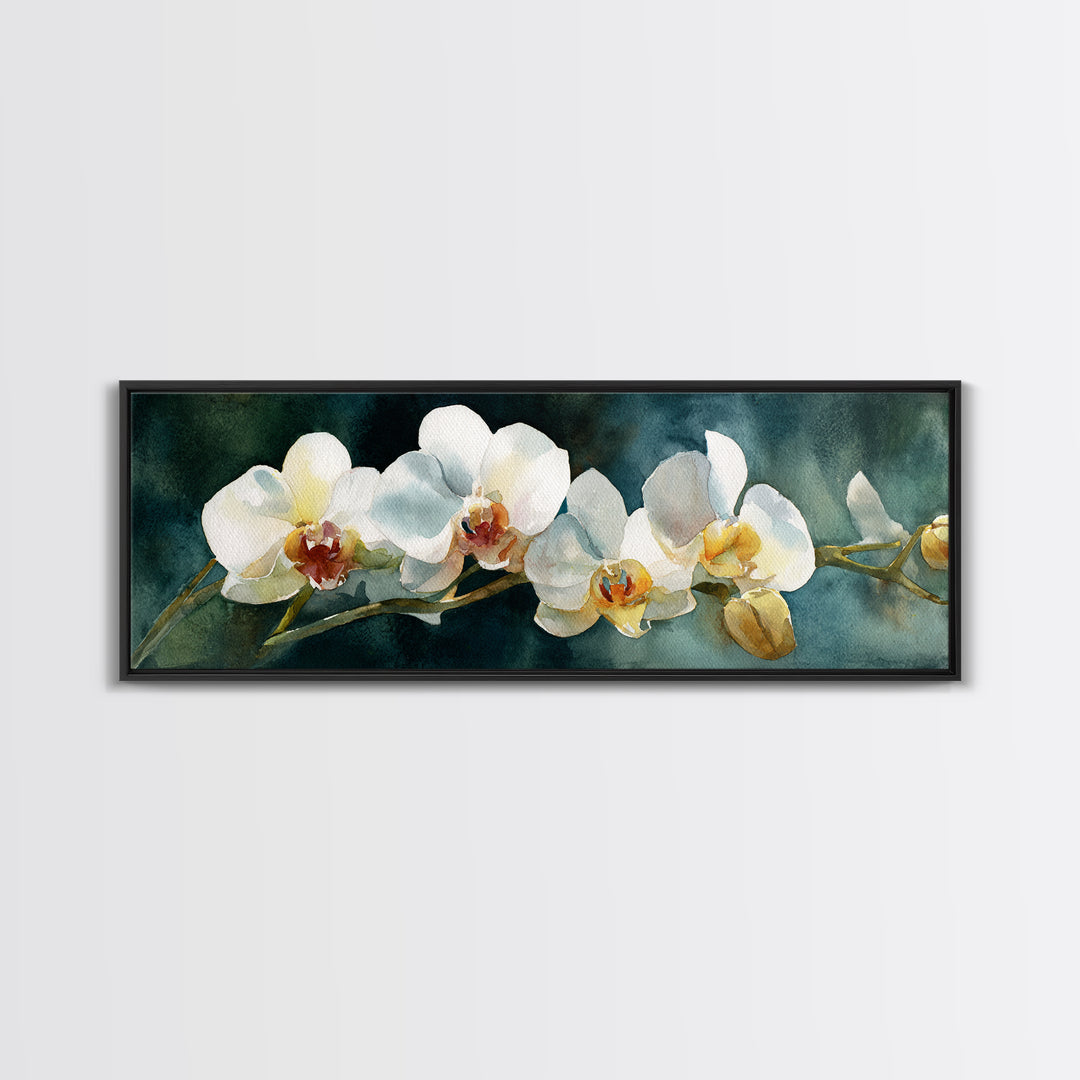 White Orchid and Gold Ribbon Composition Canvas Print, Wedding Art, Textured Painting, Living Room Decor, Oil Painting, Romance, WED-3x1-88