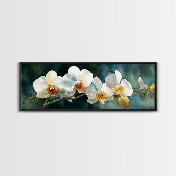White Orchid and Gold Ribbon Composition Canvas Print, Wedding Art, Textured Painting, Living Room Decor, Oil Painting, Romance, WED-3x1-88
