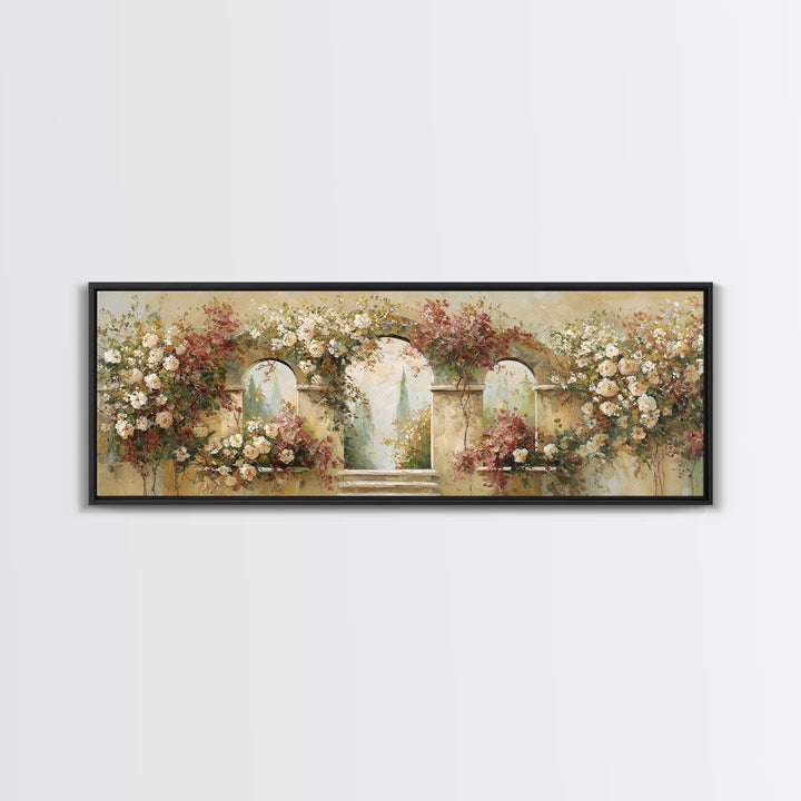 Romantic Garden Arch Covered Canvas Print, Wedding Art, Downloadable Art, Living Room Decor, Oil Painting, Romance, WED-3x1-98