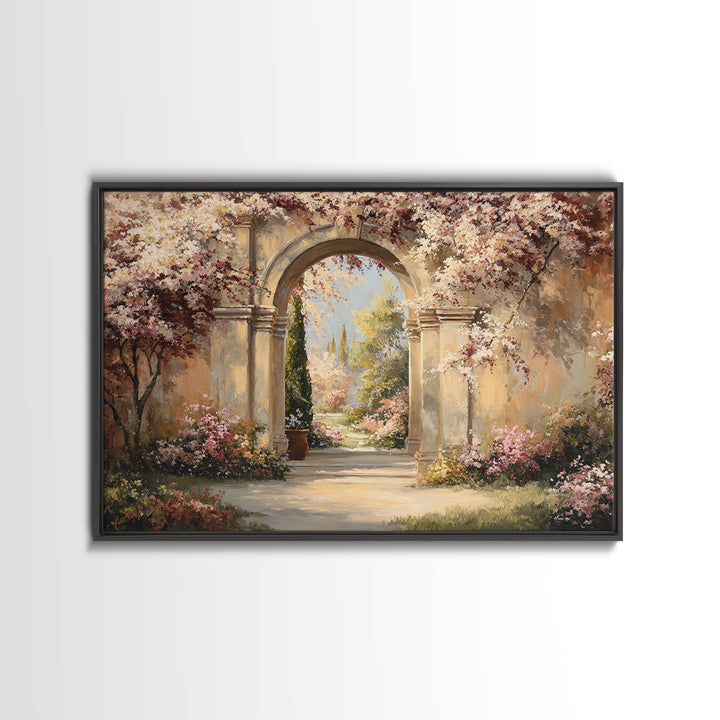 Romantic Garden Arch Covered Framed Canvas Print, Wedding Art, Wedding, Living Room Decor, Oil Painting, Romance, WED-3x2-14