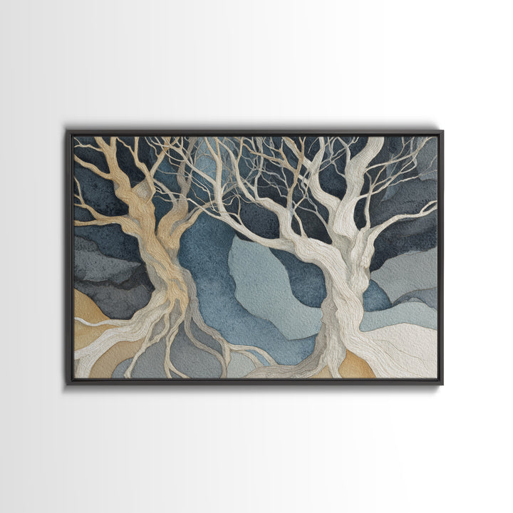 Two Intertwined Trees as Symbolic Artwork Framed Canvas Print, Wedding Art, Wedding Decor, Living Room Decor, Fine Art, Romance, WED-3x2-27