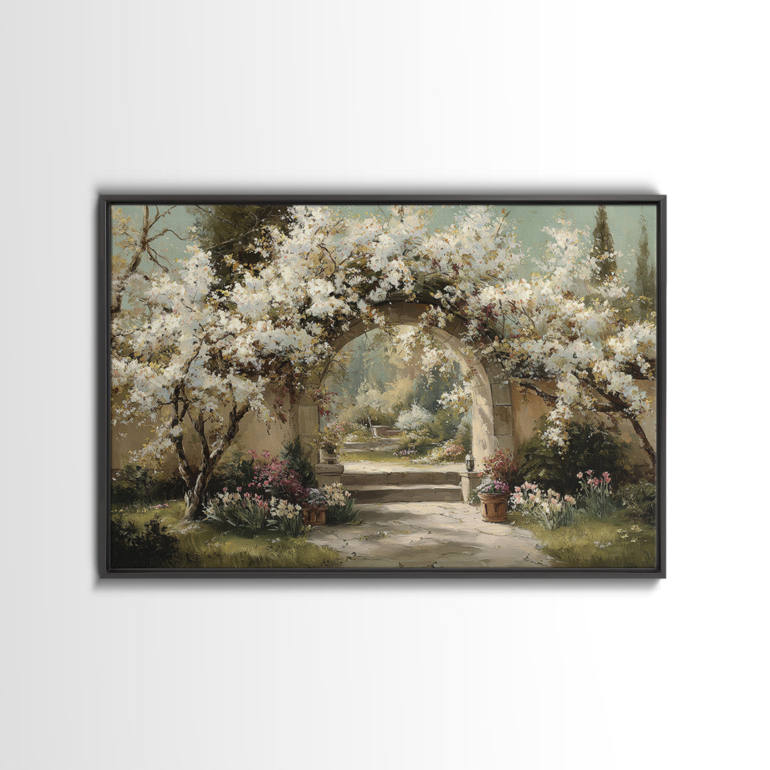 Romantic Garden Arch Covered Canvas Print, Wedding Art, Wedding Sign, Living Room Decor, Watercolor Art, Romance, WED-3x2-38