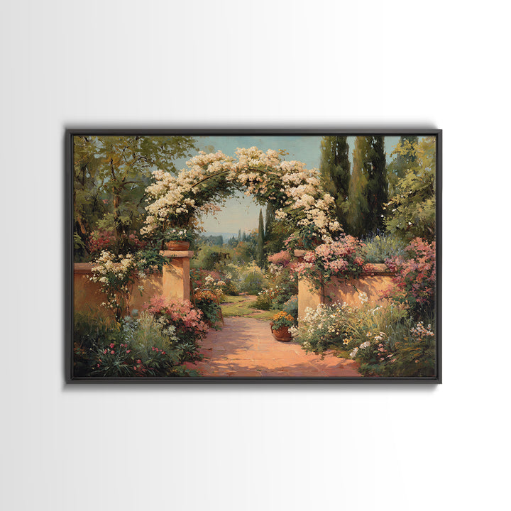 Romantic Garden Arch Covered Framed Canvas Print, Wedding Art, Custom Wedding Gift, Living Room Decor, Watercolor Art, Romance, WED-3x2-86