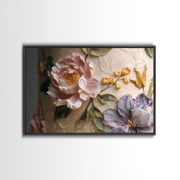 Wedding Cake with Flowers in Painterly Style Framed Canvas Print, Wedding Art, Wedding Guestbook, Living Room Decor, Romance, WED-3x2-90