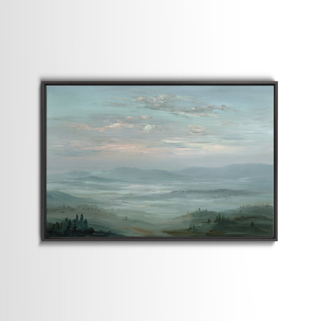 Blush Cloudscape with Dreamy Atmosphere Framed Canvas Print, Wedding Art, Modern Decor, Living Room Decor, Oil Painting, WED-3x2-91