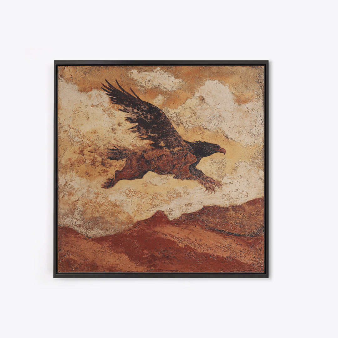 Eagle Flying Above Mountain Ridge Canvas Print, Western Art, Rustic Wall Art, Southwestern Decor, Watercolor Art, Frontier, WES-1x1-13