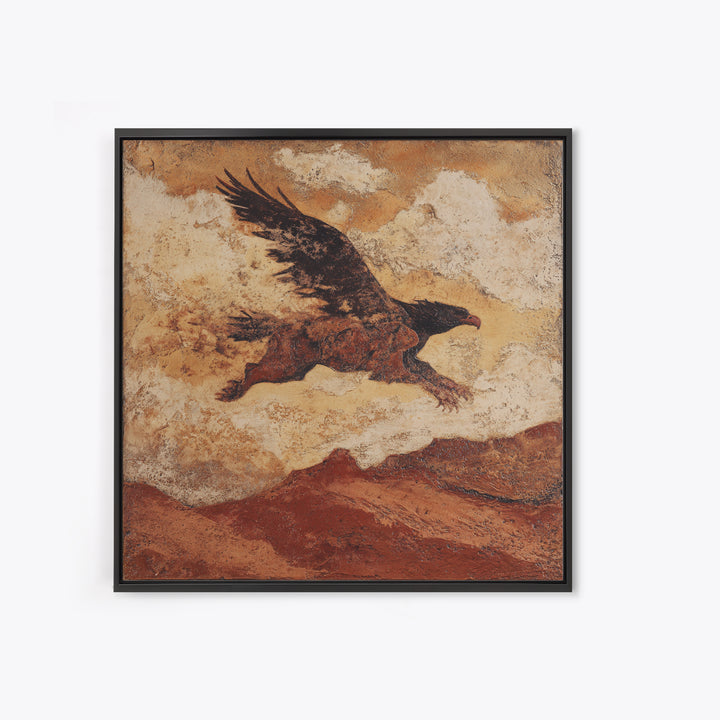 Eagle Flying Above Mountain Ridge Canvas Print, Western Art, Rustic Wall Art, Southwestern Decor, Watercolor Art, Frontier, WES-1x1-13
