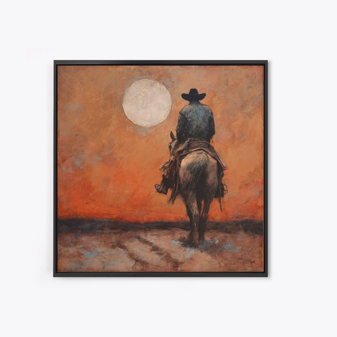 Desert Moon over Lone Rider Canvas Print, Western Art, Digital Download Art, Southwestern Decor, Frontier, Neutral Decor, WES-1x1-35