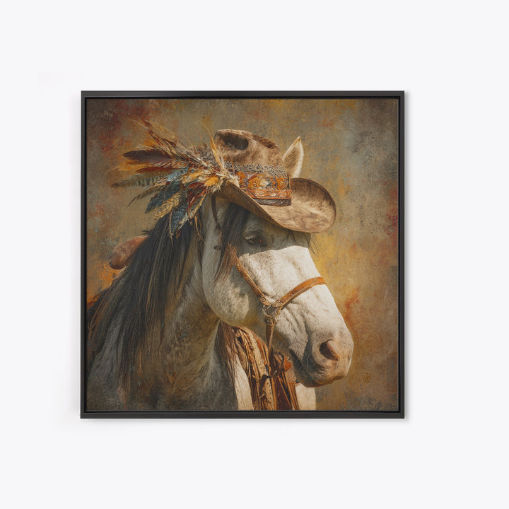 Cowboy Hat with Feathers and Beads Framed Canvas Print, Western Art, Western Print, Southwestern Decor, Fine Art, Frontier, WES-1x1-46
