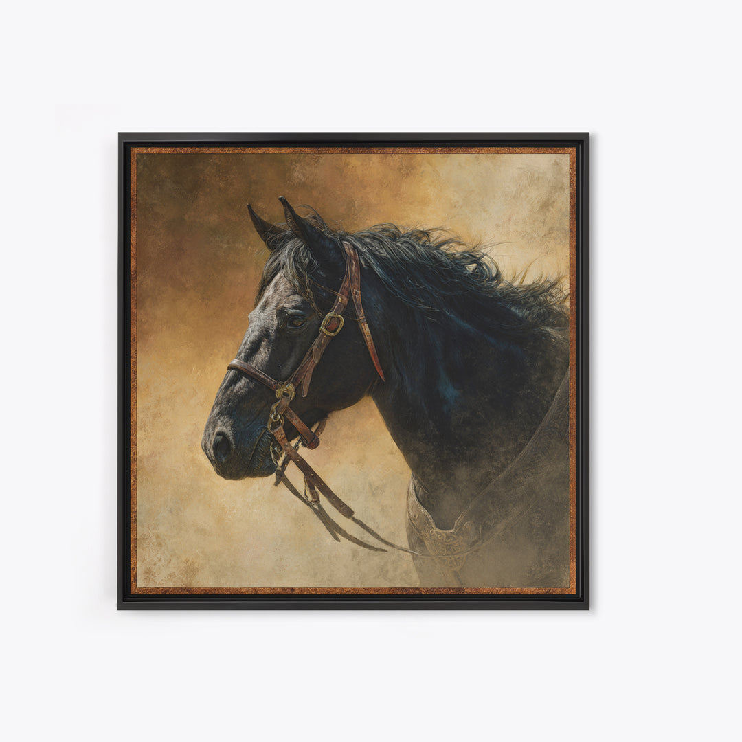 Black Horse Portrait Canvas Print, Western Art, Neutral Decor, Southwestern Decor, Fine Art, Frontier, Home Decor, Wall Decor, WES-1x1-90