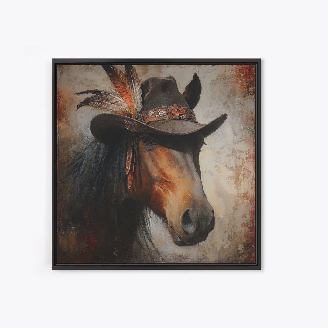 Cowboy Hat with Feathers and Beads Canvas Print, Western Art, Modern Decor, Southwestern Decor, Fine Art, Frontier, Wall Decor, WES-1x1-94