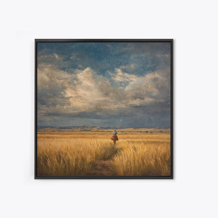 Golden Wheat Field Framed Canvas Print, Western Art, Printable Wall Art, Southwestern Decor, Frontier, Downloadable Art, WES-1x1-96