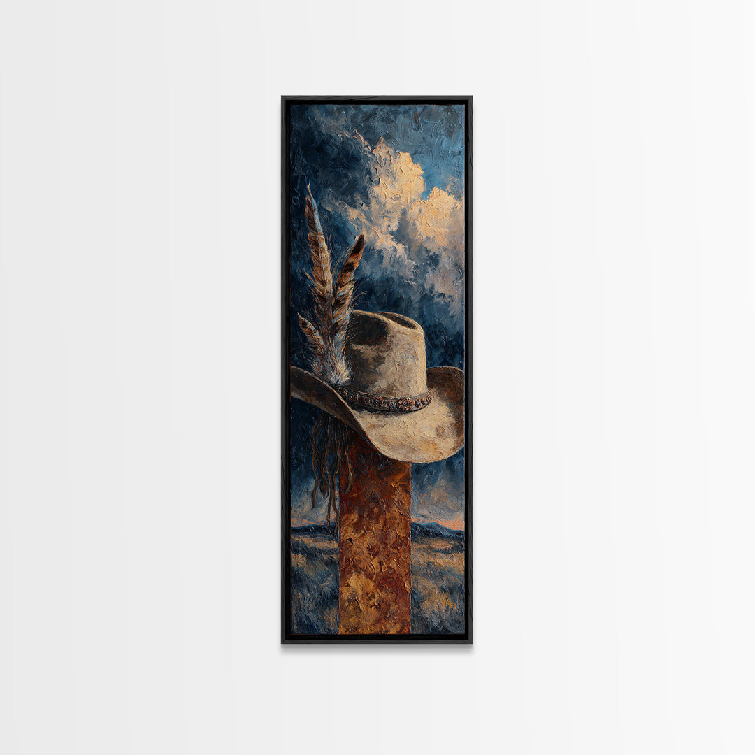 Cowboy Hat with Feathers and Beads Canvas Print, Western Art, Horse Wall Art, Southwestern Decor, Fine Art, Frontier, WES-1x3-10