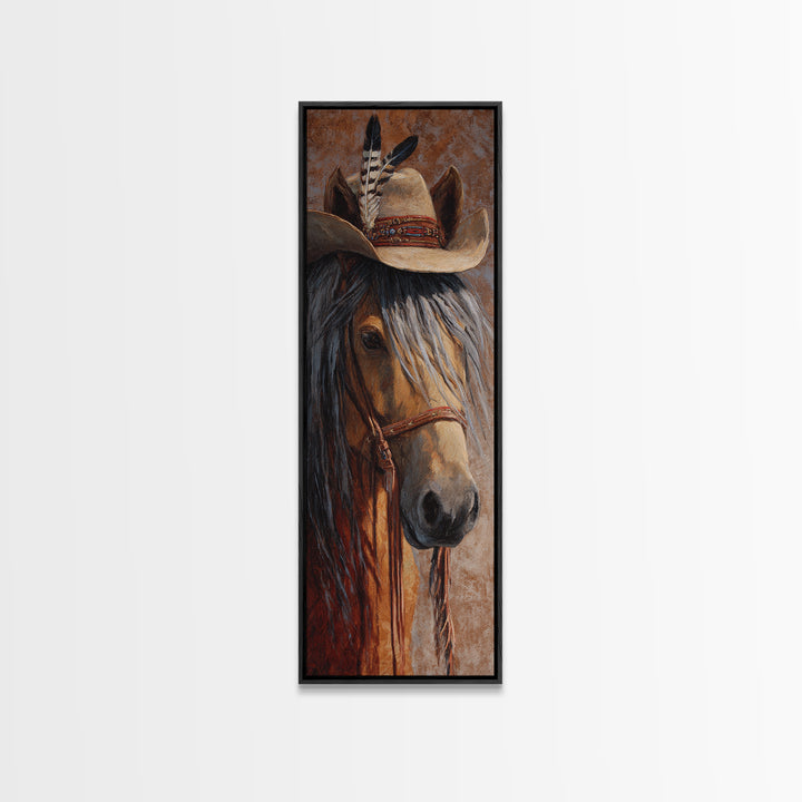 Cowboy Hat with Feathers and Beads Canvas Print, Western Art, Boho Decor, Southwestern Decor, Oil Painting, Frontier, WES-1x3-82