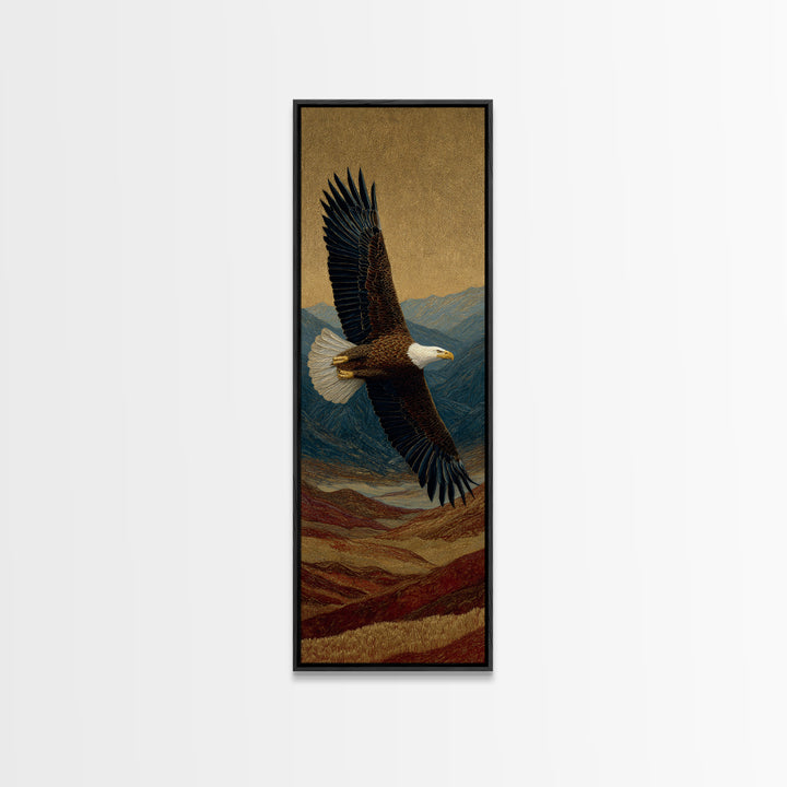 Eagle Flying Above Mountain Ridge Canvas Print, Western Art, Boho Decor, Southwestern Decor, Fine Art, Frontier, Art Print, WES-1x3-97
