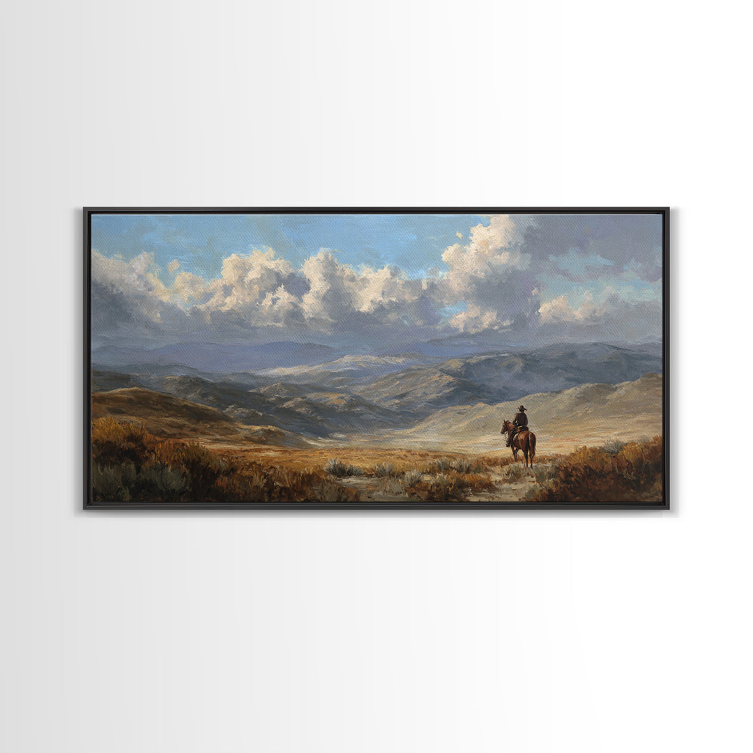 Eagle Flying Above Mountain Ridge Framed Canvas Print, Western Art, Painting, Southwestern Decor, Fine Art, Frontier, WES-2x1-33