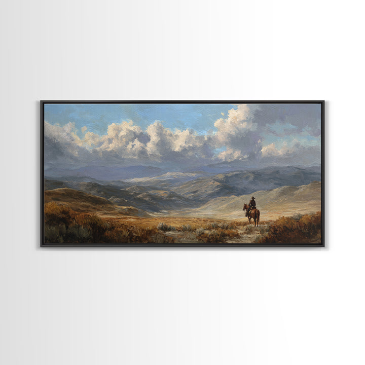 Eagle Flying Above Mountain Ridge Framed Canvas Print, Western Art, Painting, Southwestern Decor, Fine Art, Frontier, WES-2x1-33