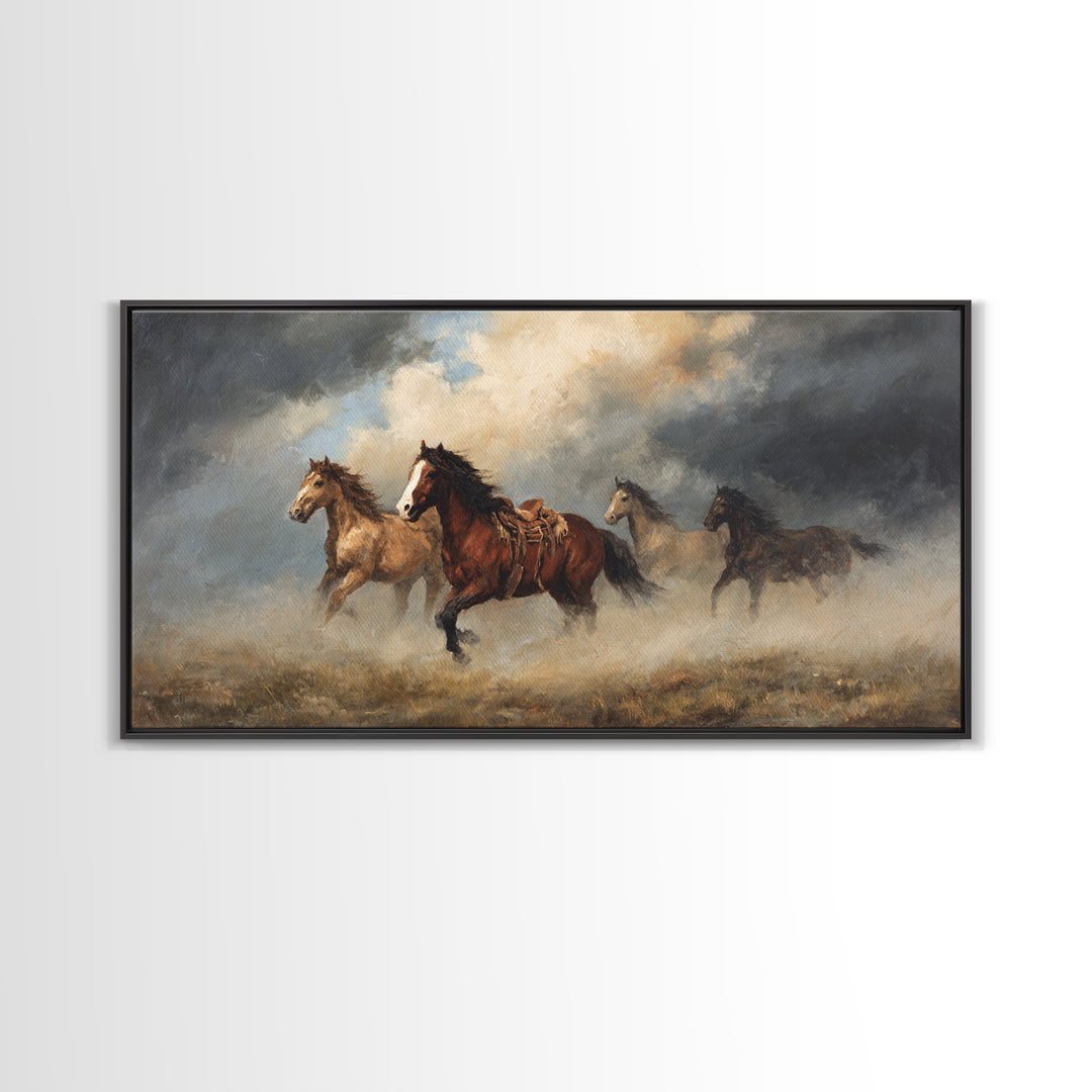 Wild Mustang Herd Canvas Print, Western Art, Original Art, Southwestern Decor, Frontier, Landscape, Native American Art, WES-2x1-70