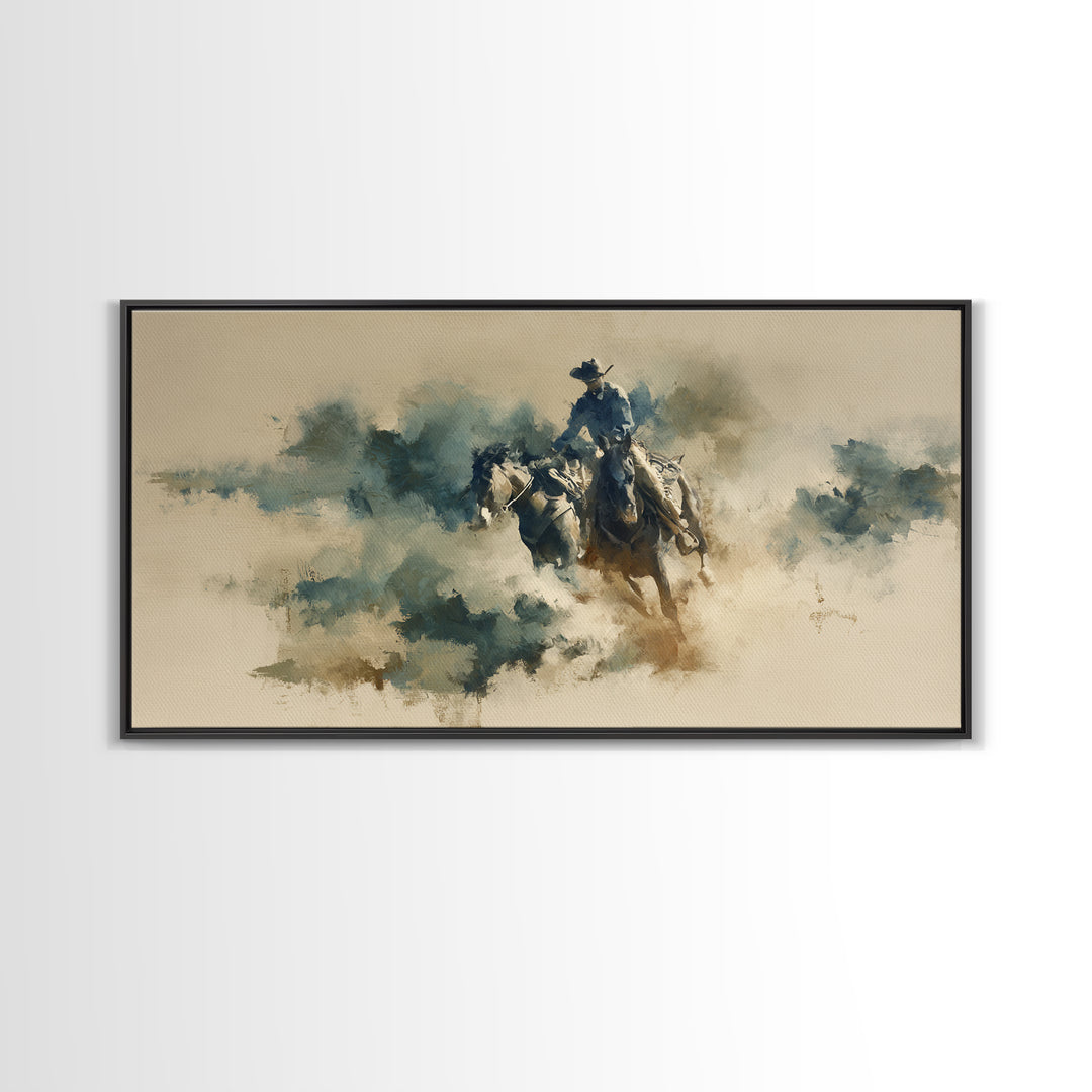 Rodeo Rider Mid Motion Canvas Print, Western Art, Western Wall Art, Southwestern Decor, Oil Painting, Frontier, Western Print, WES-2x1-77