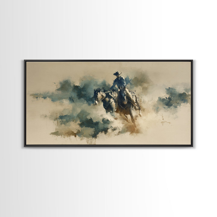 Rodeo Rider Mid Motion Canvas Print, Western Art, Western Wall Art, Southwestern Decor, Oil Painting, Frontier, Western Print, WES-2x1-77
