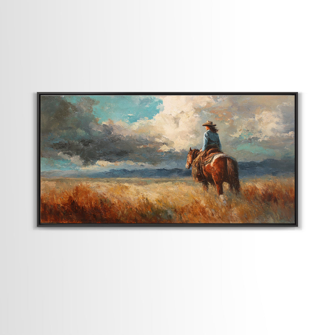 Cowgirl Portrait with Turquoise Jewelry Canvas Print, Western Art, Western, Southwestern Decor, Frontier, Native American Art, WES-2x1-98