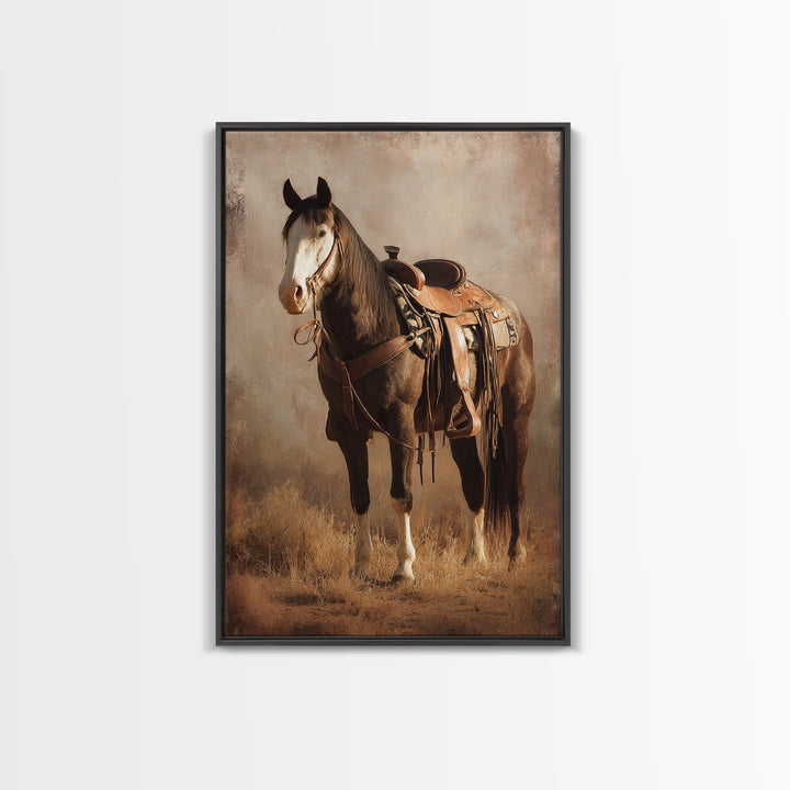 Western Saddle and Rope on Weathered Wood Framed Canvas Print, Western Art, Southwestern Decor, Watercolor Art, Frontier, WES-2x3-18