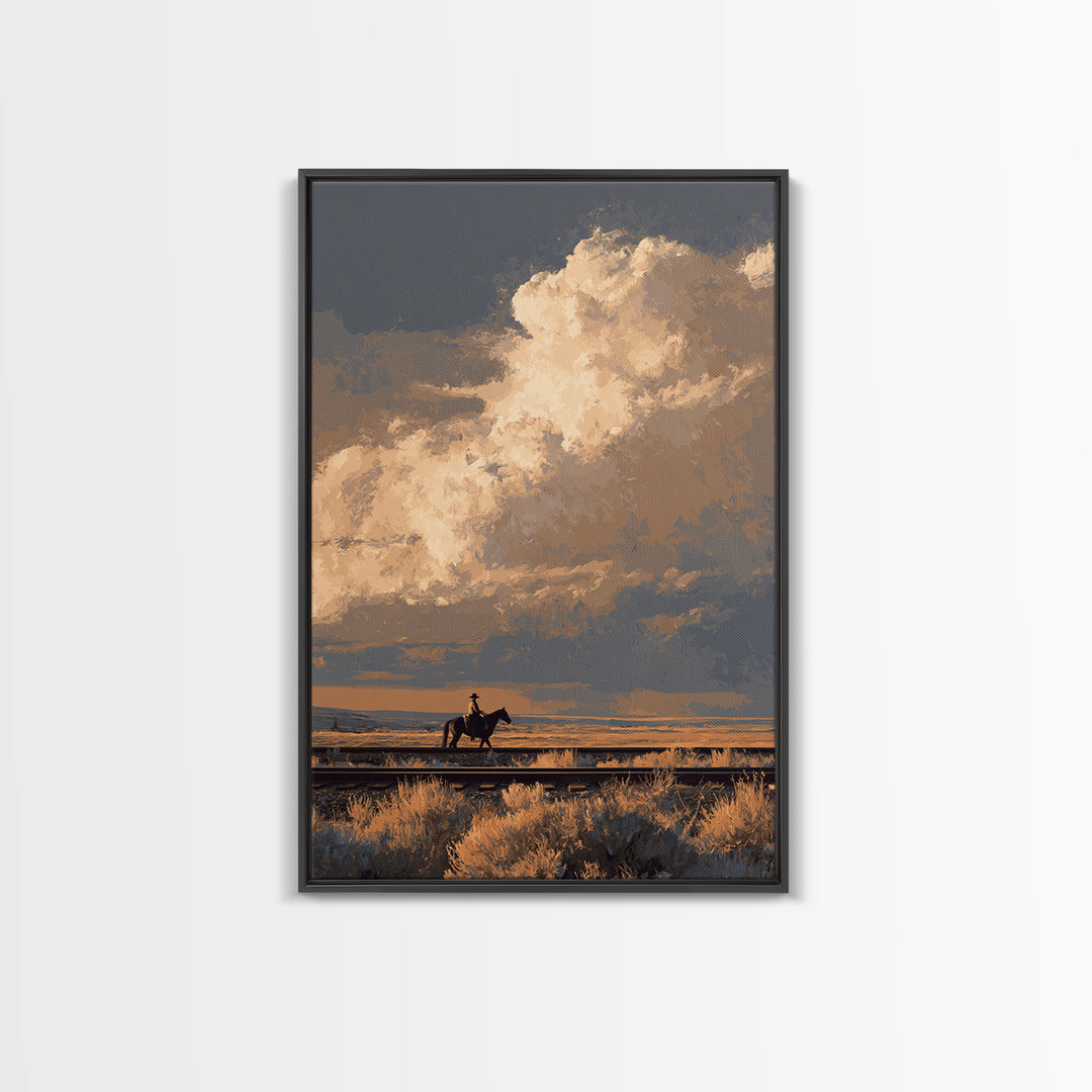 Train Crossing Western Plains Framed Canvas Print, Western Art, Original Art, Southwestern Decor, Fine Art, Frontier, WES-2x3-55
