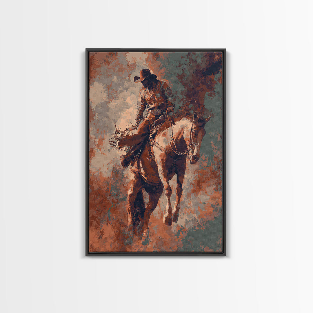 Rodeo Rider Mid Motion Canvas Print, Western Art, Cowboy Art, Southwestern Decor, Fine Art, Frontier, Rustic Wall Art, WES-2x3-65