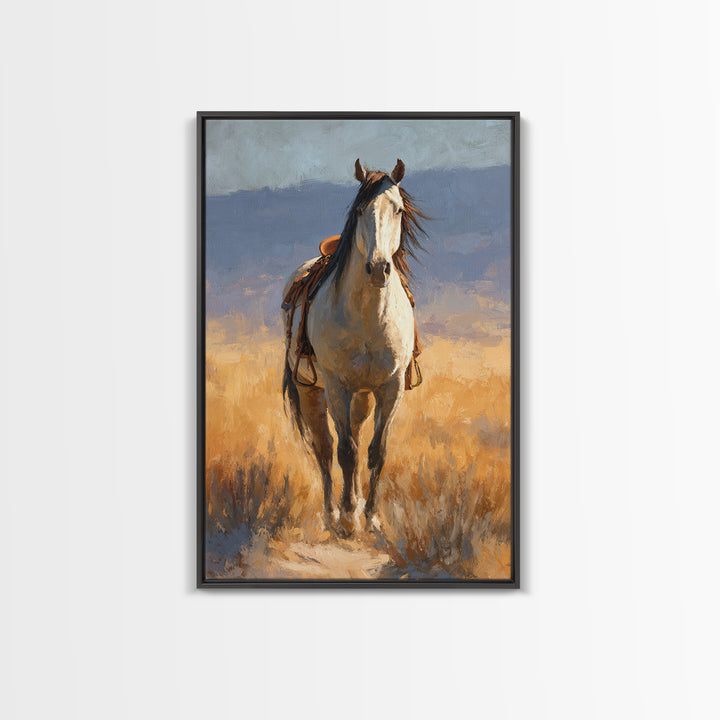 Buckskin Horse in Golden Prairie Light Framed Canvas Print, Western Art, Western Print, Southwestern Decor, Fine Art, Frontier, WES-2x3-87