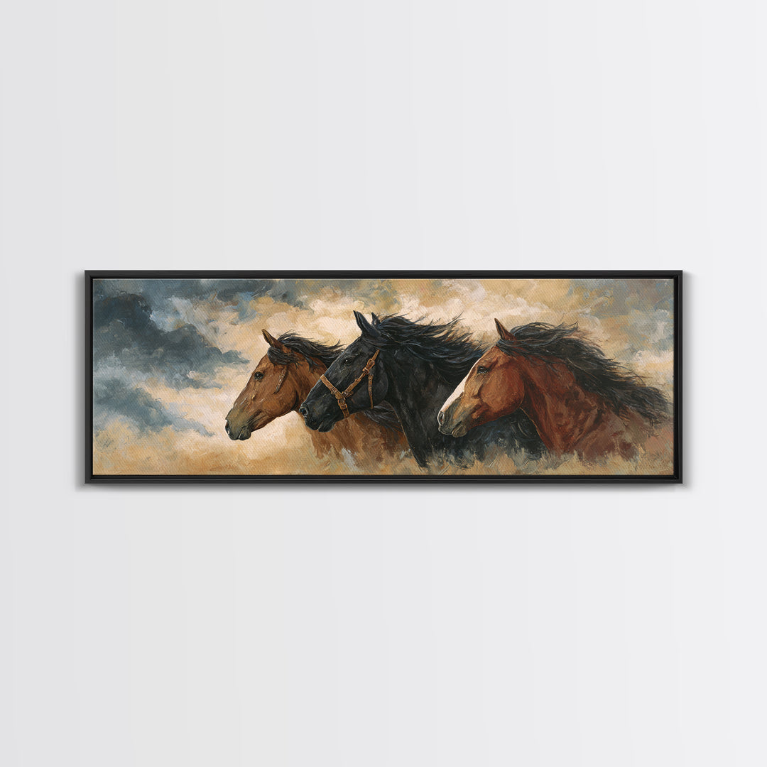 Black Horse Portrait Framed Canvas Print, Western Art, Printable Wall Art, Southwestern Decor, Frontier, Downloadable Art, WES-3x1-10