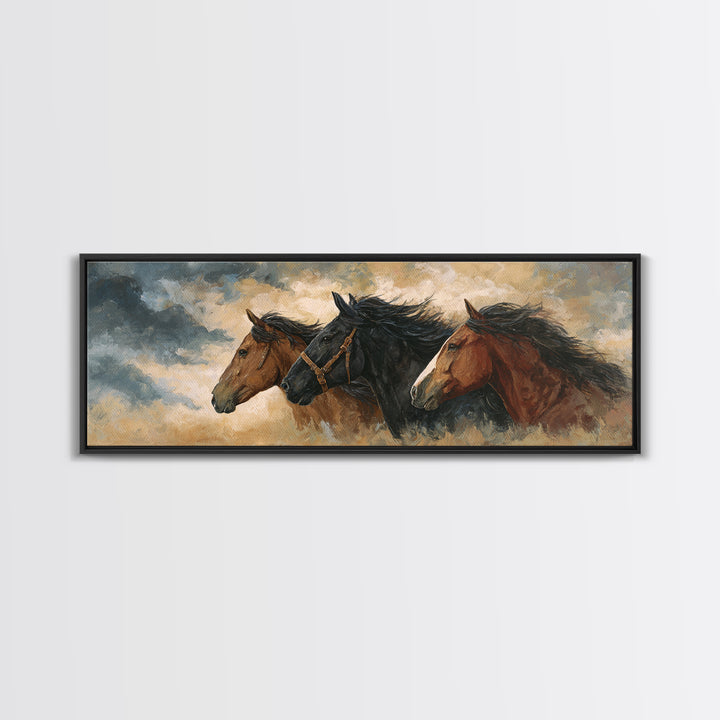 Black Horse Portrait Framed Canvas Print, Western Art, Printable Wall Art, Southwestern Decor, Frontier, Downloadable Art, WES-3x1-10
